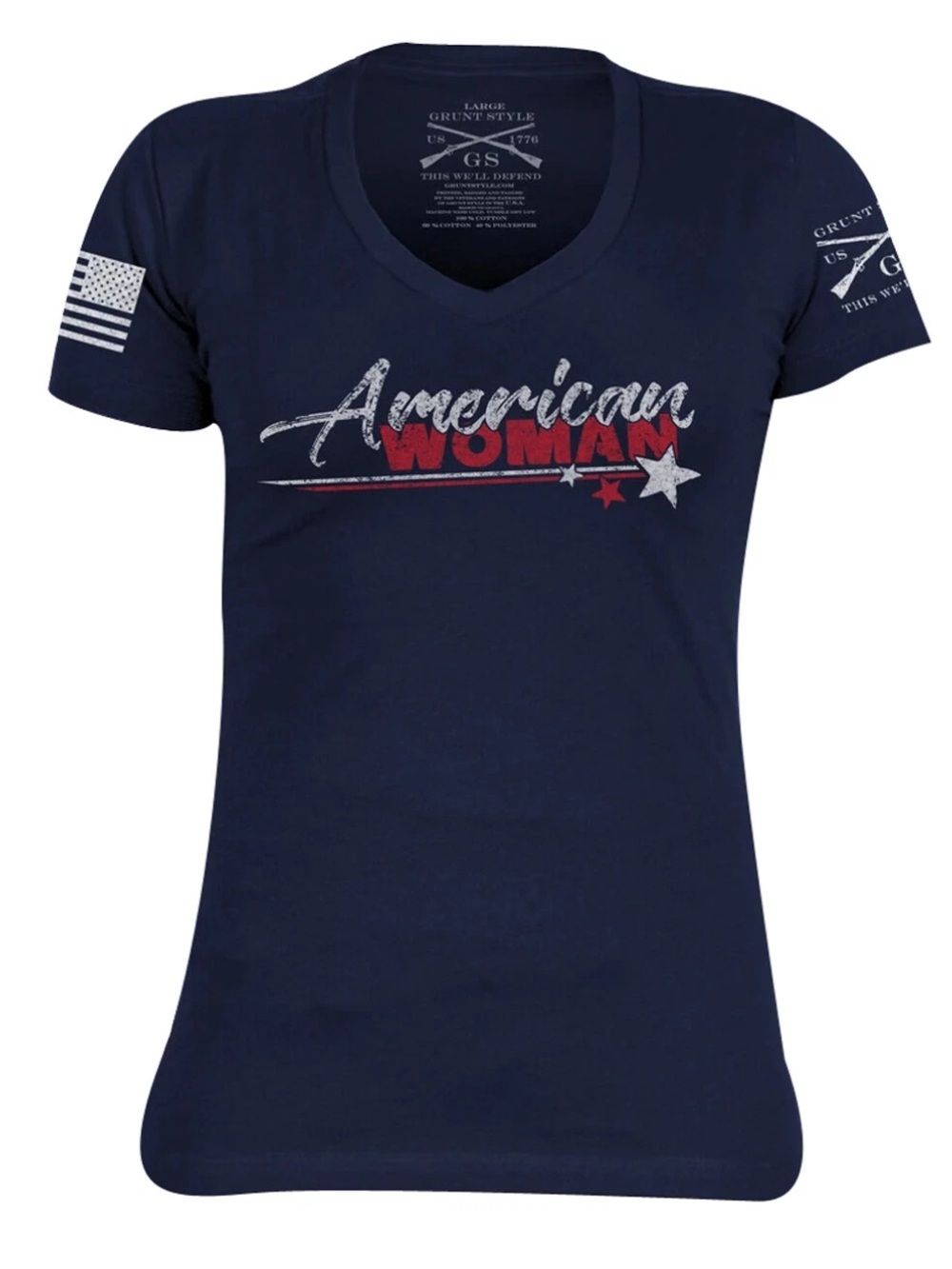 Grunt Style “America Woman” Patriotic V-Neck Tee Navy Blue - Size XL